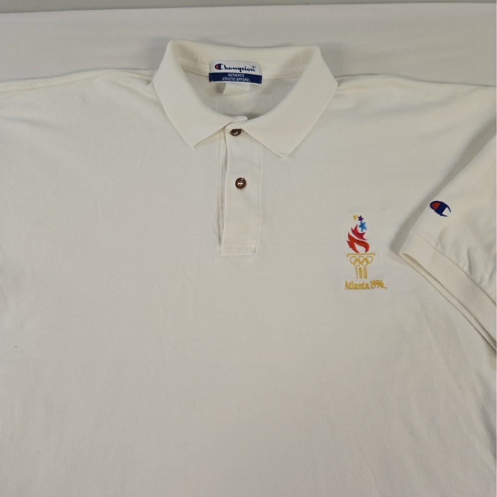 Vintage Champion 1996 Atlanta Olympics White Polo Shirt Mens Size XXL